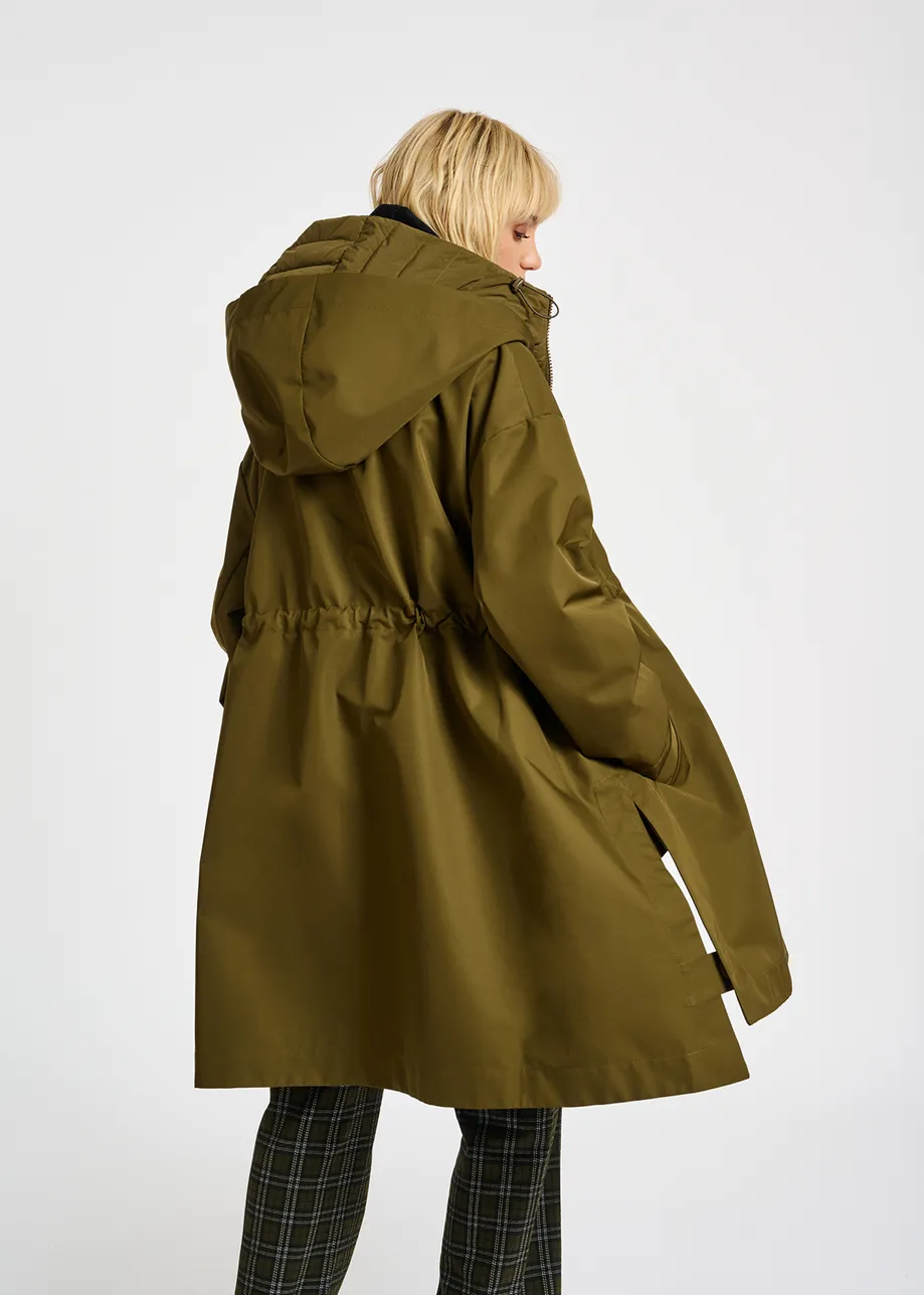 Khaki oversized hooded raincoat