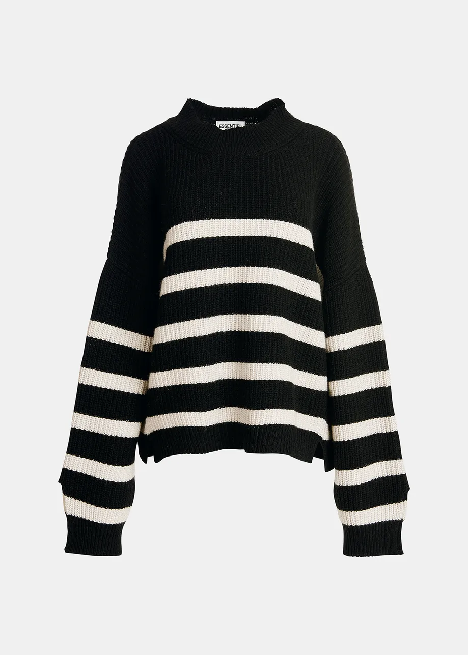 Black and white striped oversized knit sweater