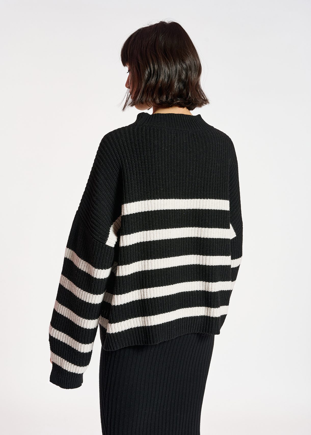 Black and white striped oversized knit sweater