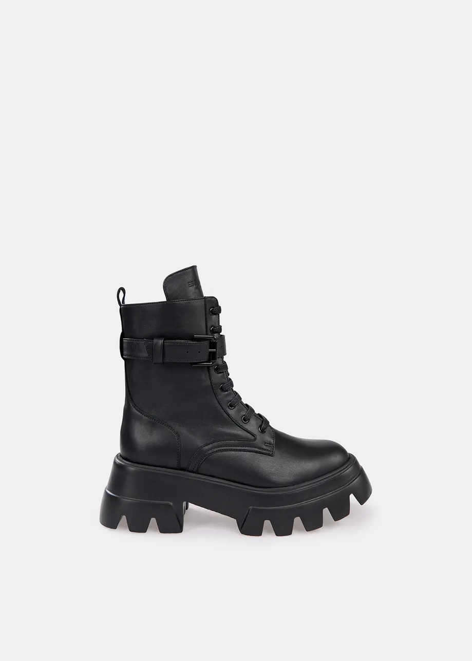 Black lace-up leather boots
