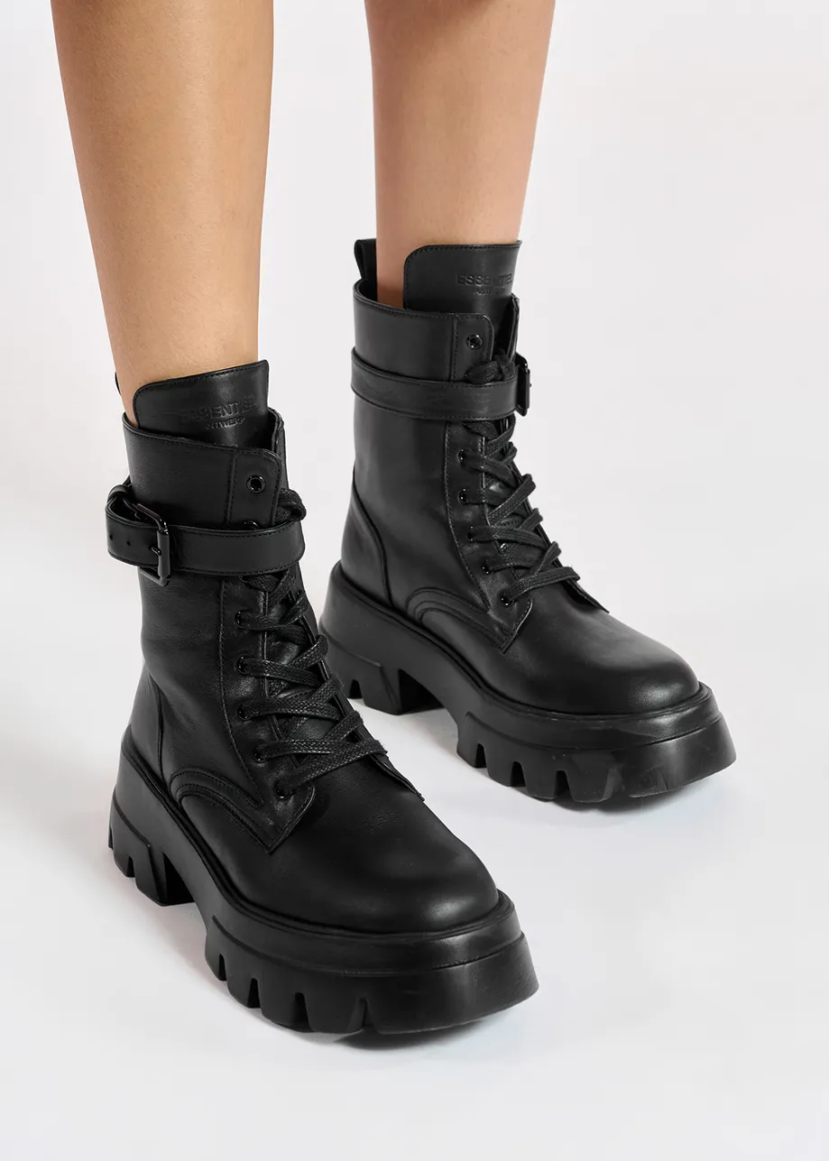 Black lace-up leather boots