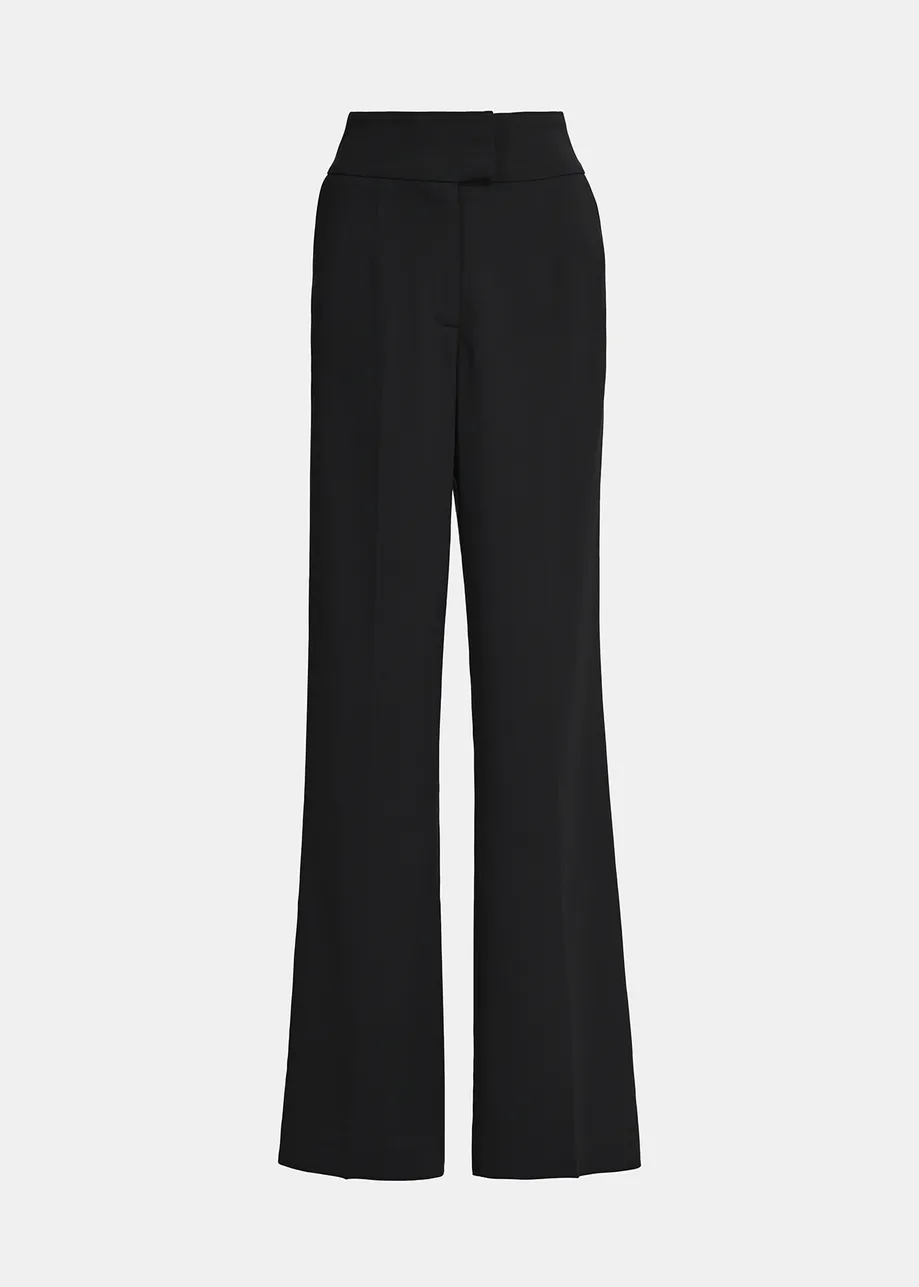 Black viscose-satin straight-leg pants