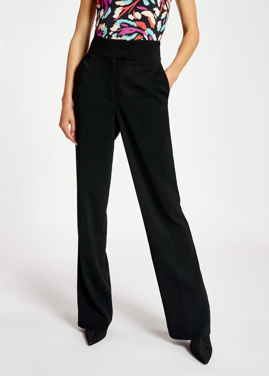 Black viscose-satin straight-leg pants