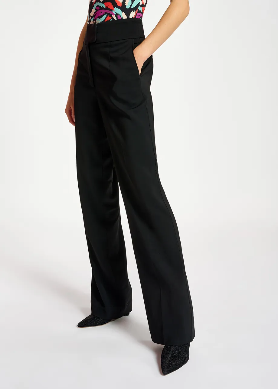 Black viscose-satin straight-leg pants