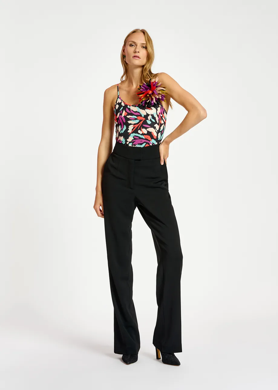 Black viscose-satin straight-leg pants