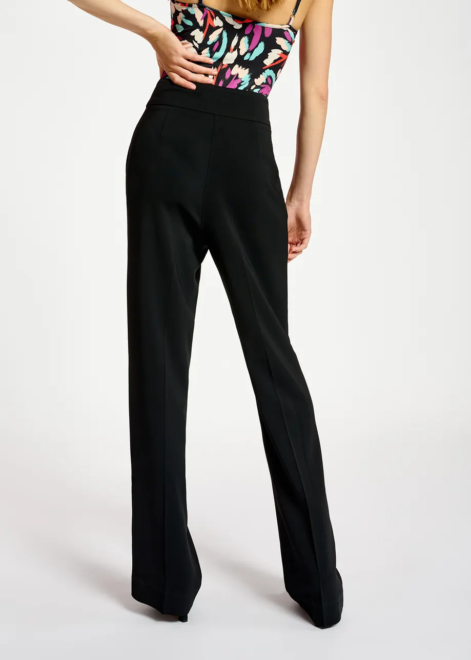 Black viscose-satin straight-leg pants