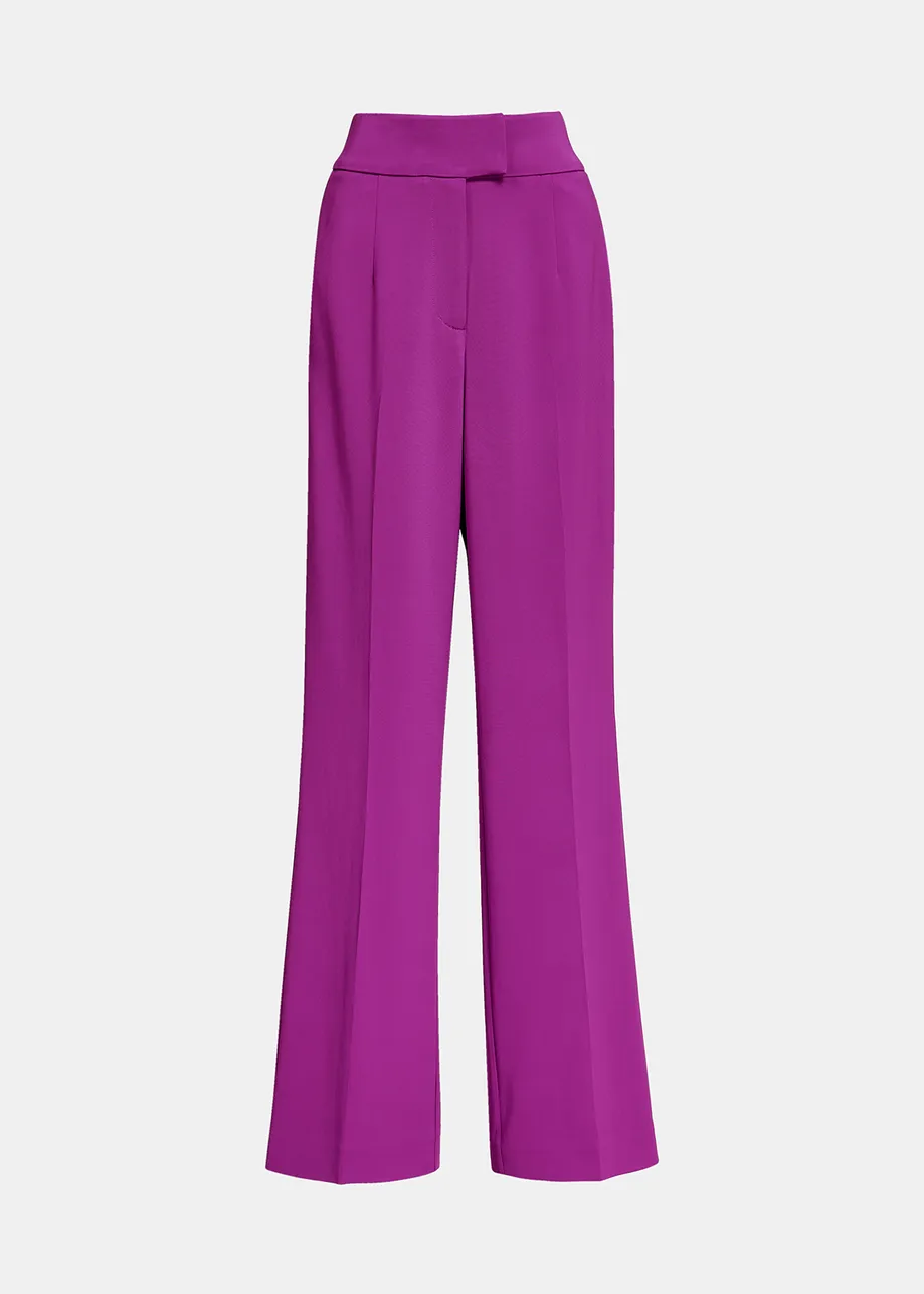 Purple viscose-satin straight-leg pants