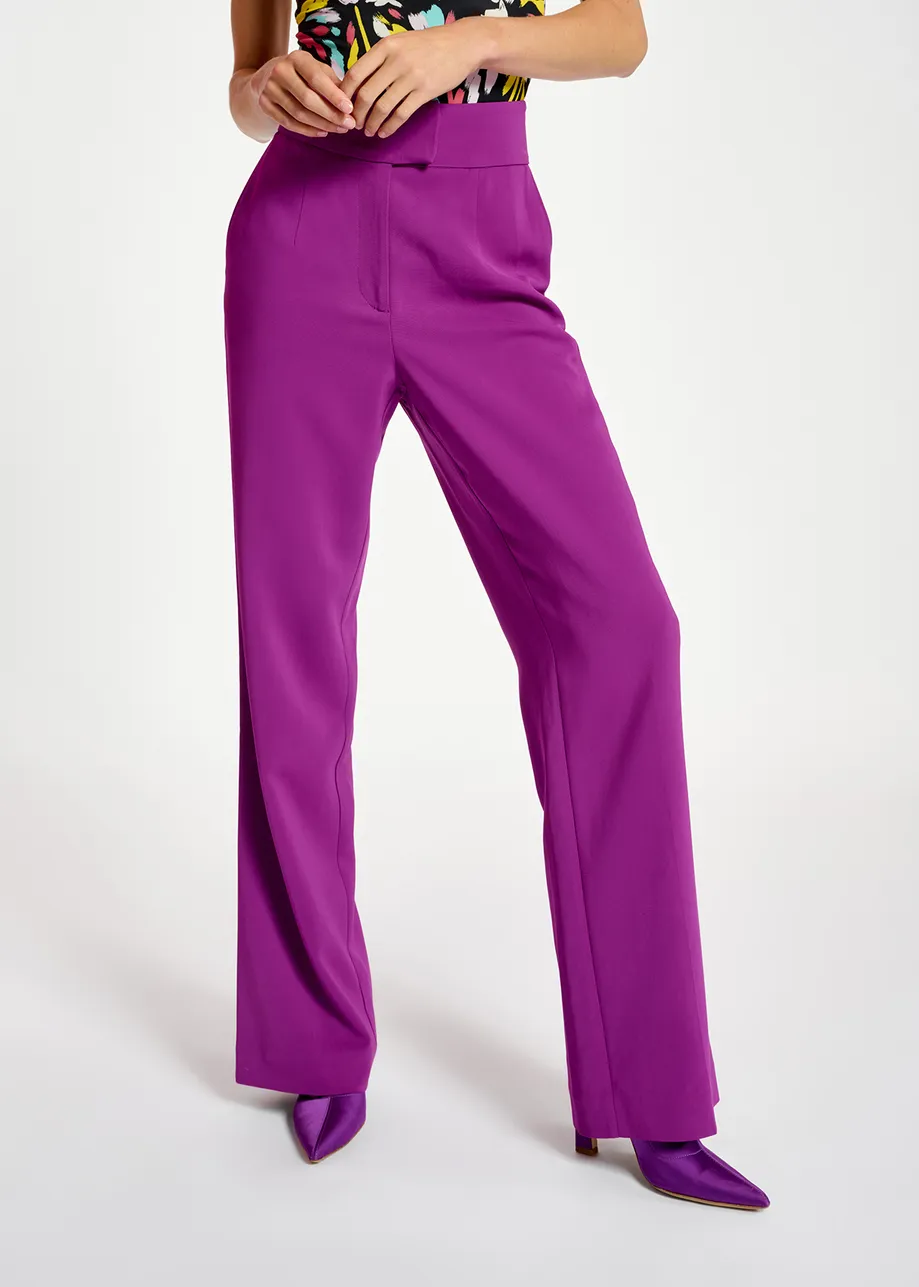 Purple viscose-satin straight-leg pants