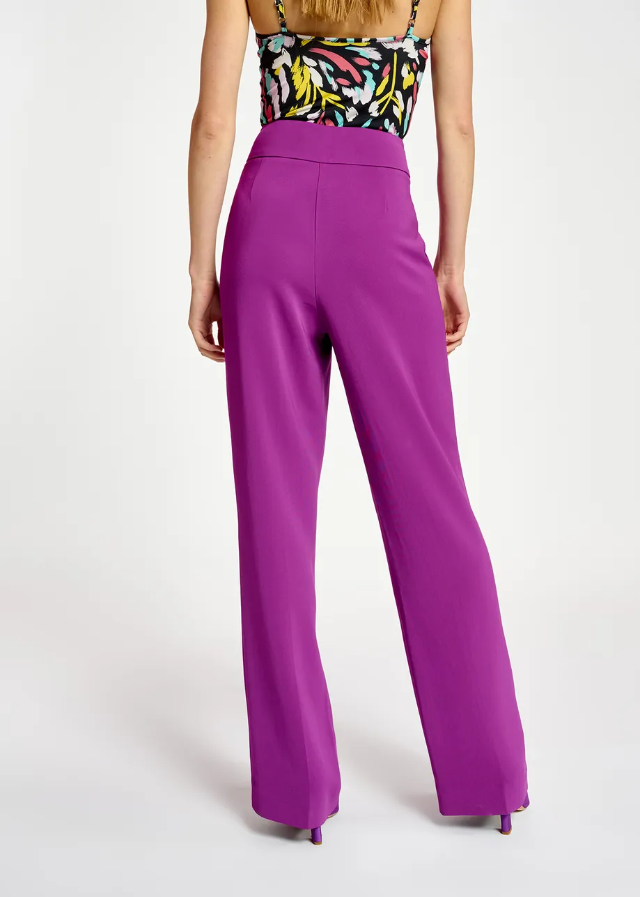 Purple viscose-satin straight-leg pants