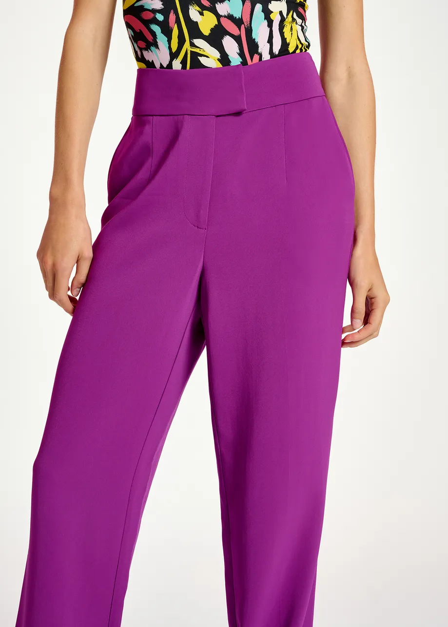 Purple viscose-satin straight-leg pants