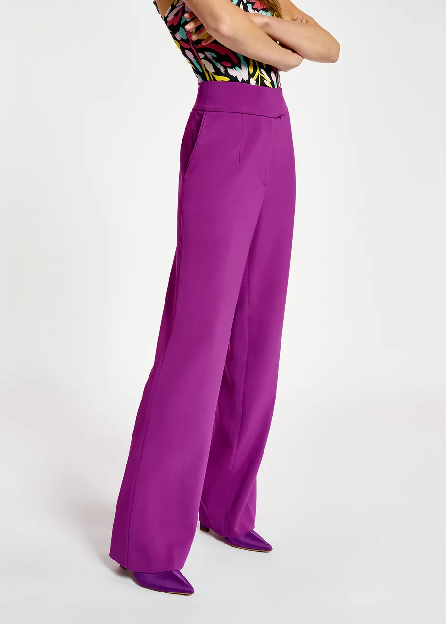 Purple viscose-satin straight-leg pants