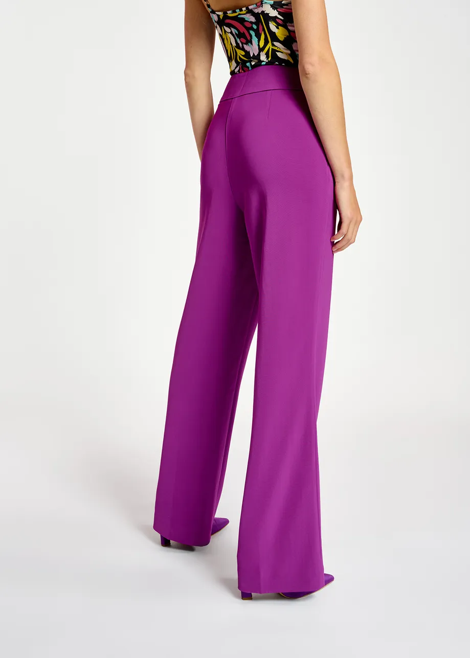 Purple viscose-satin straight-leg pants