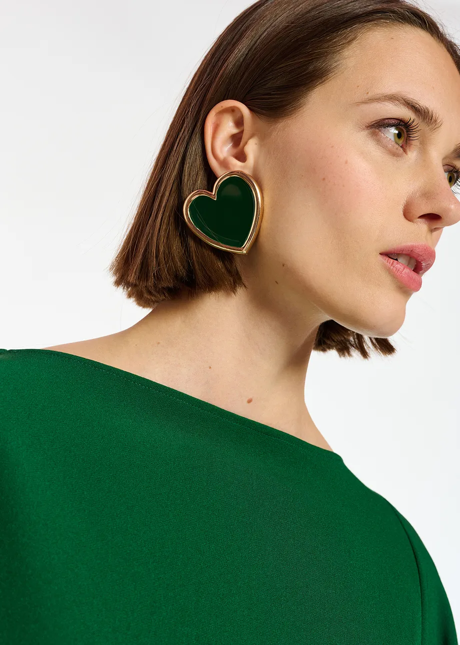 Dark green heart-shaped earrings