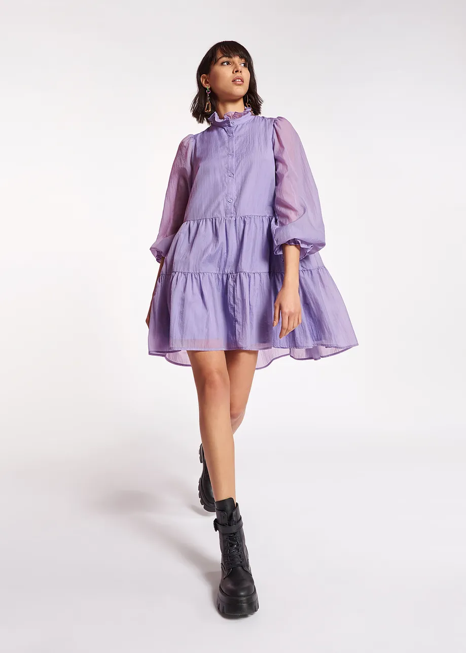 Mauve mini-jurk met volants