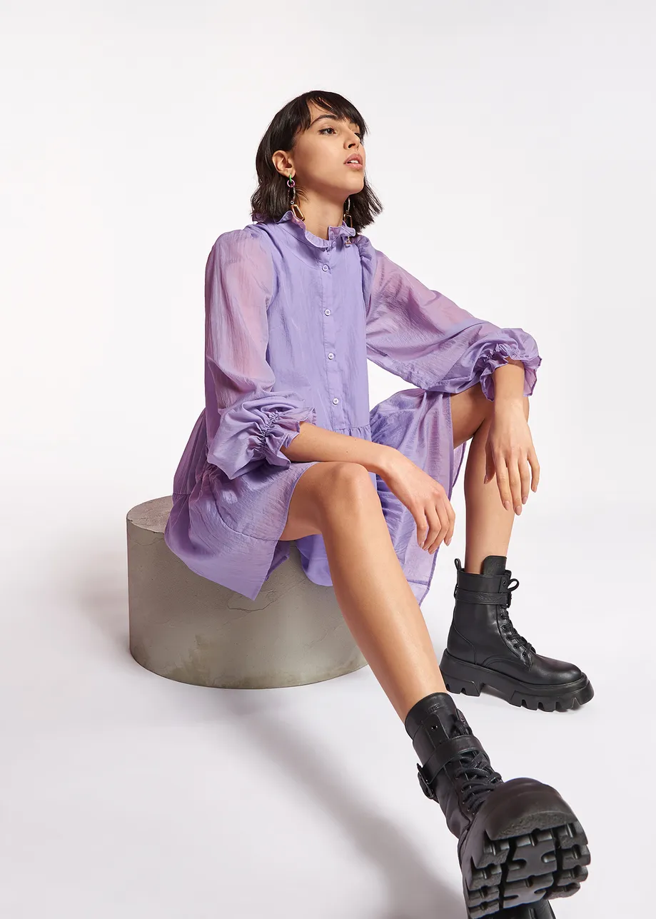 Mauve mini-jurk met volants