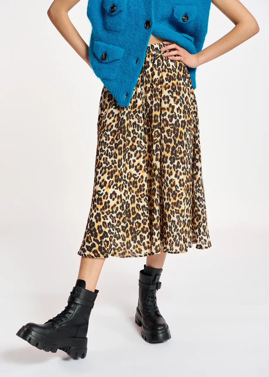 Leopard-print midi skirt