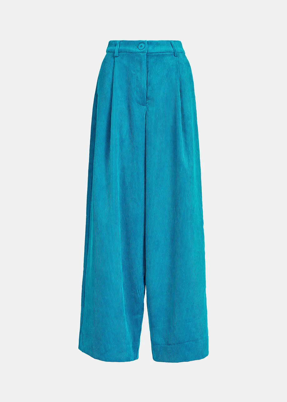 Blue wide-leg corduroy pants