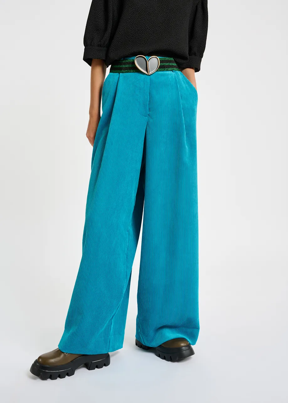 Blue wide-leg corduroy pants