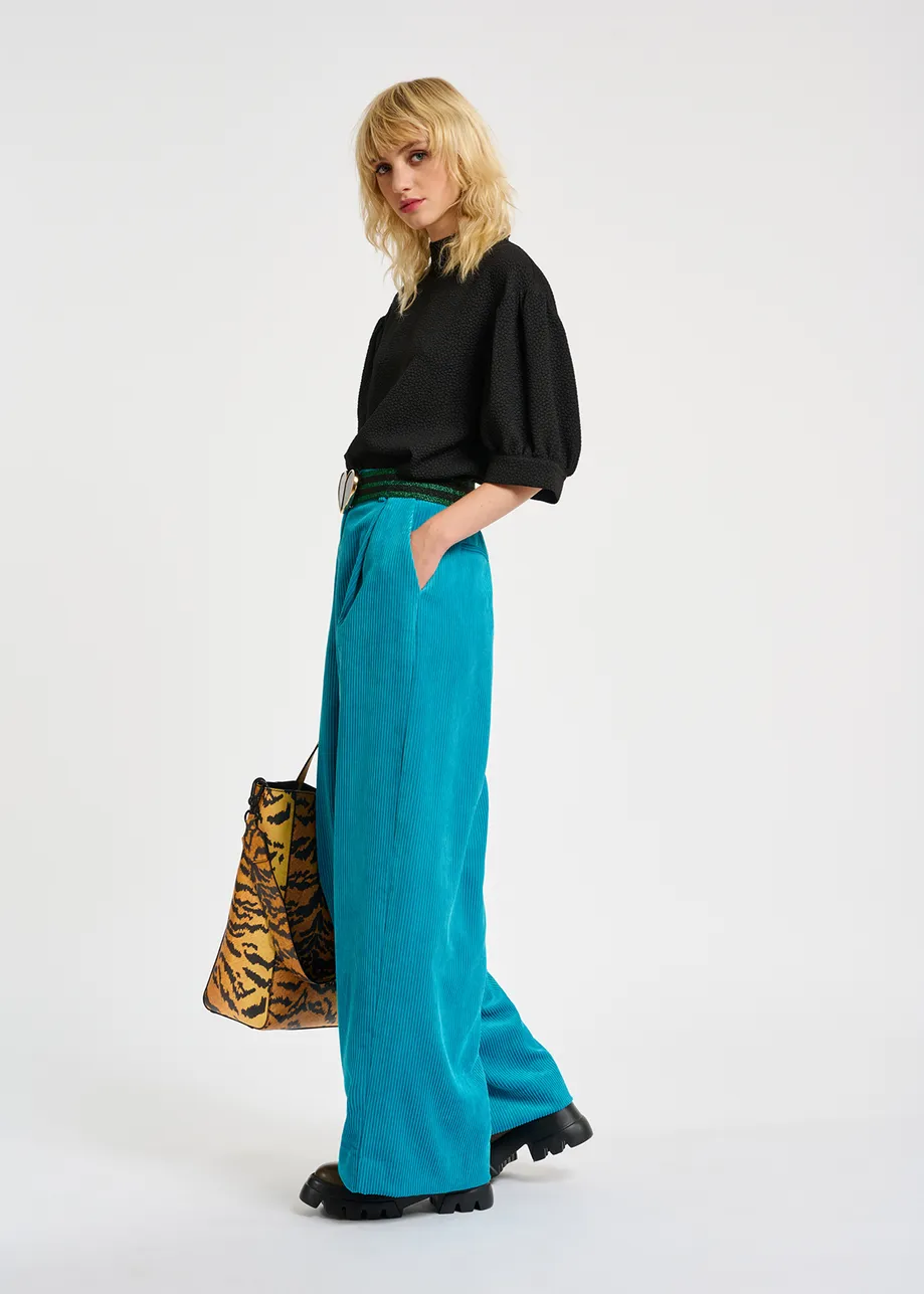 Blue wide-leg corduroy pants