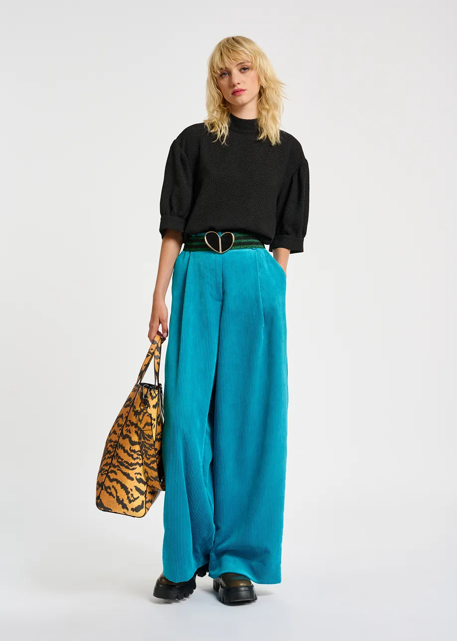 Blue wide-leg corduroy pants