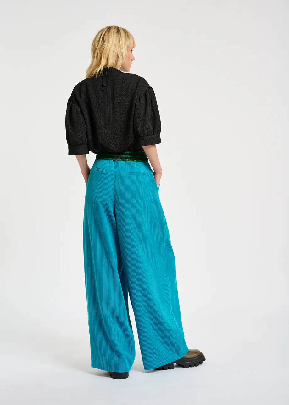 Blue wide-leg corduroy pants