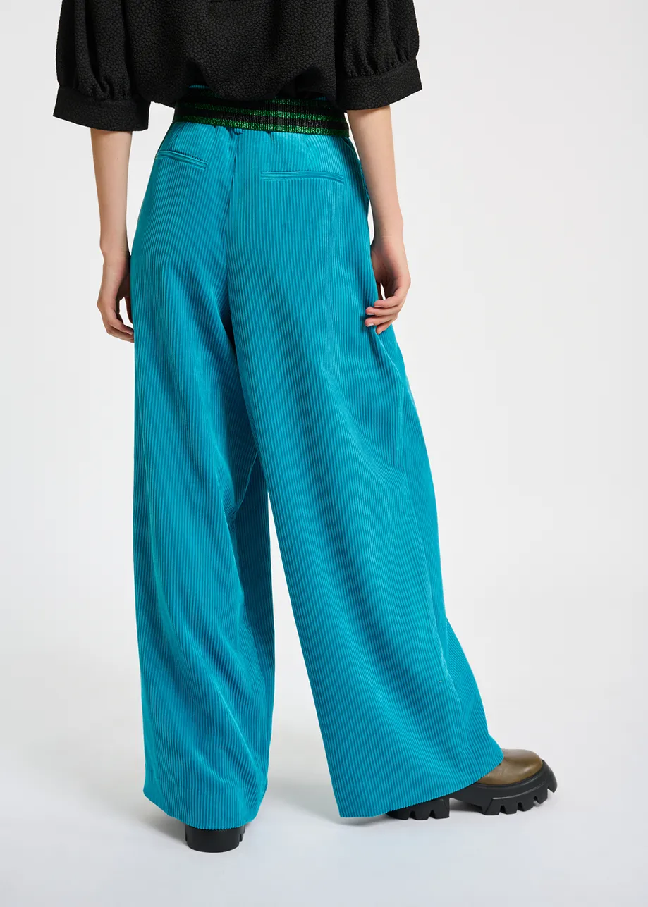 Blue wide-leg corduroy pants