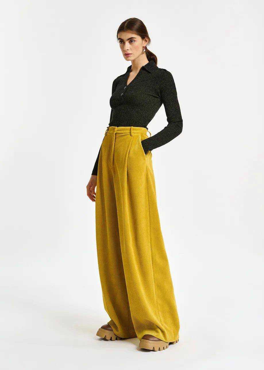 Ochre wide-leg corduroy pants