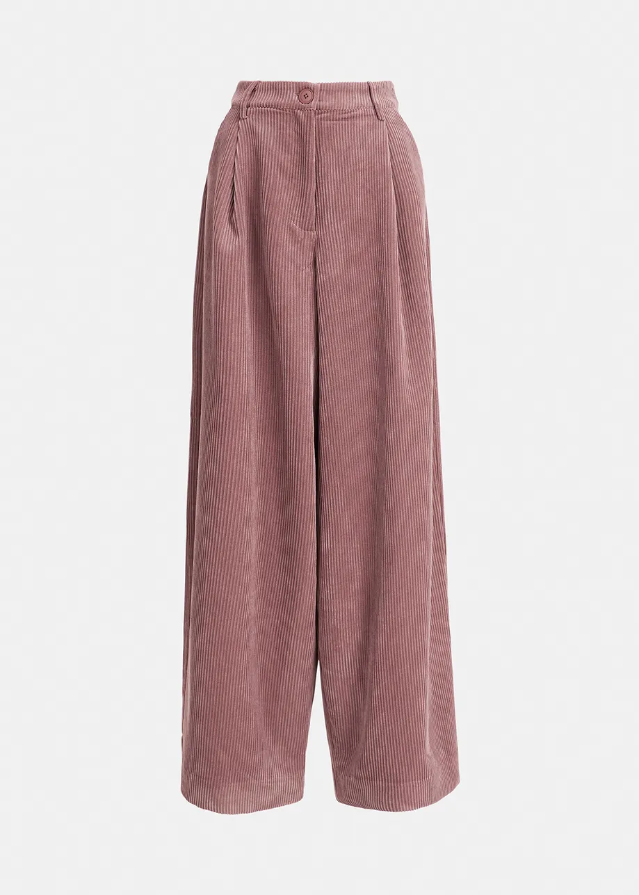 Mauve wide-leg corduroy pants