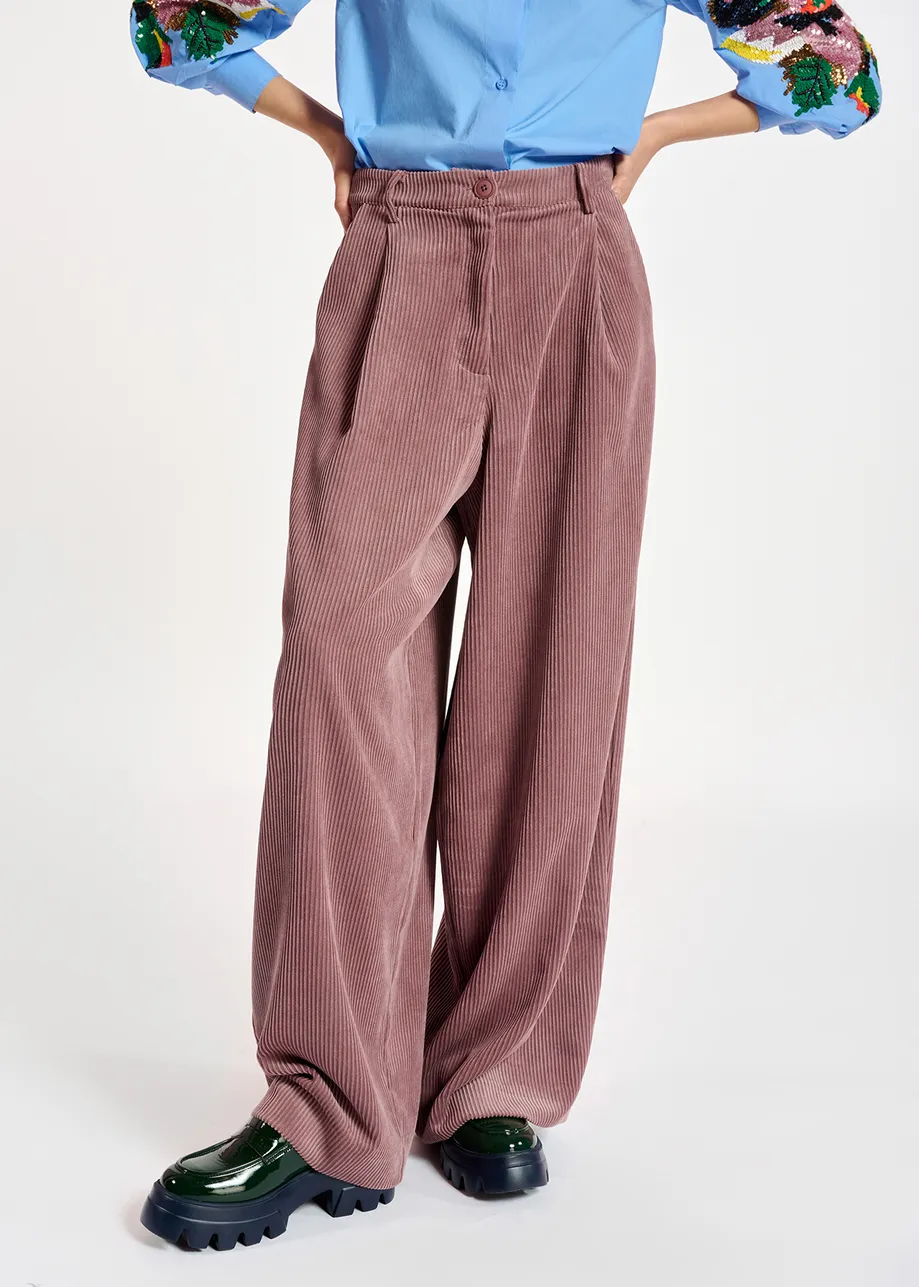 Mauve wide-leg corduroy pants