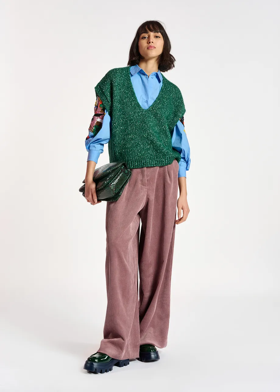 Mauve wide-leg corduroy pants