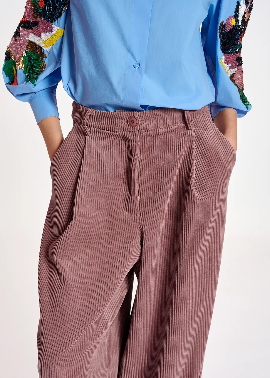 Mauve wide-leg corduroy pants