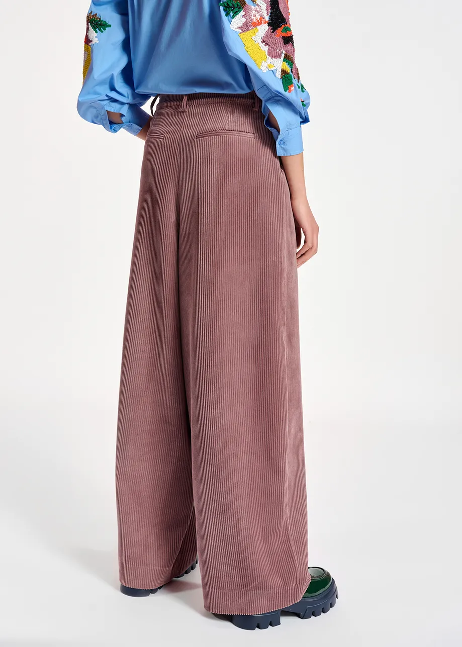 Mauve wide-leg corduroy pants