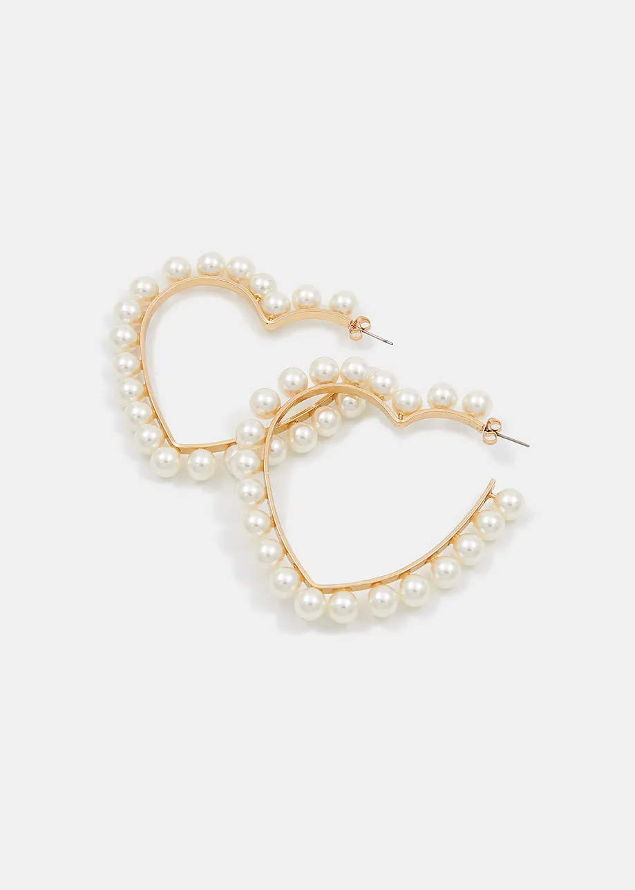 Gold-tone heart-shaped hoop earrings