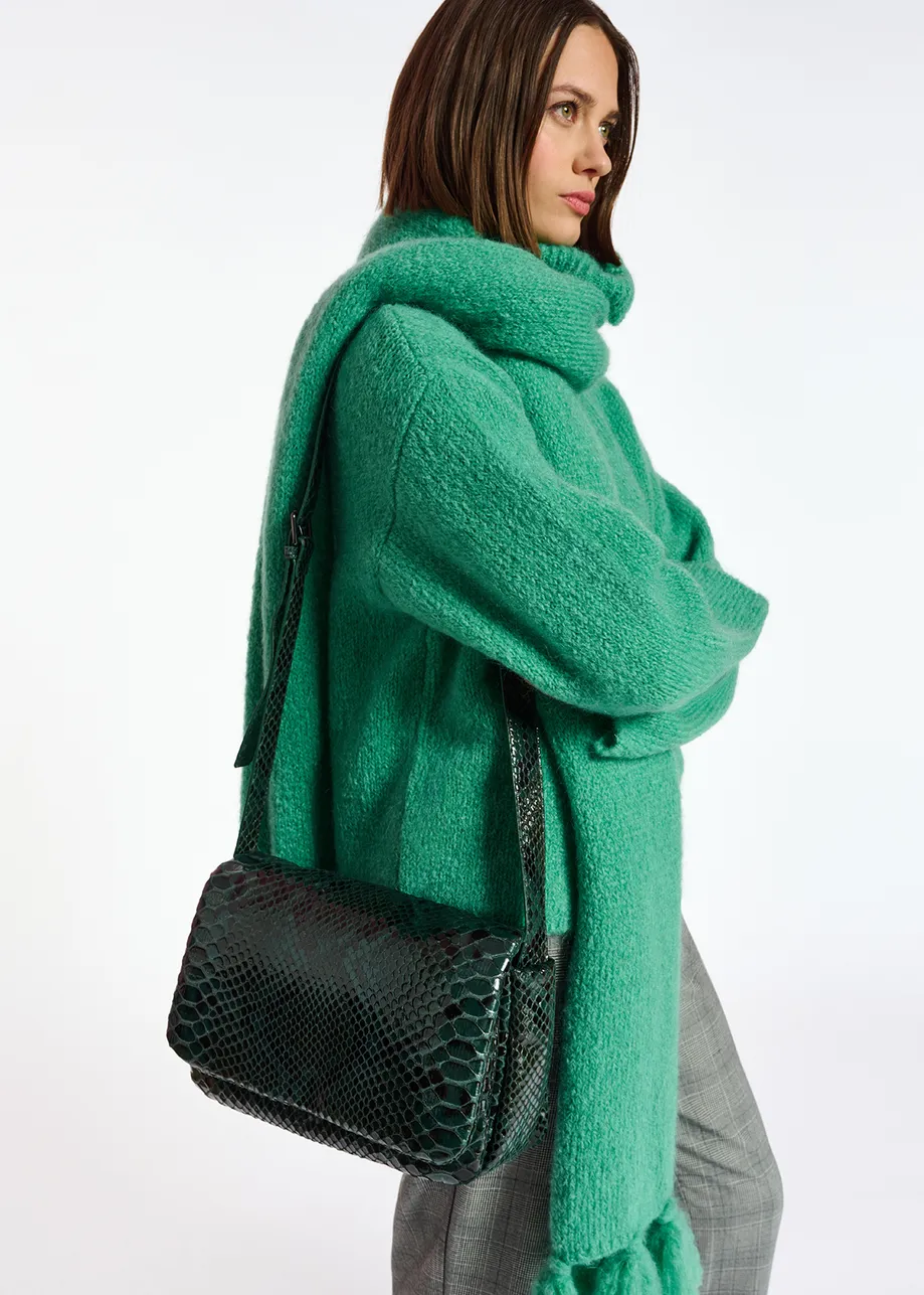 Dark green snake-effect shoulder bag