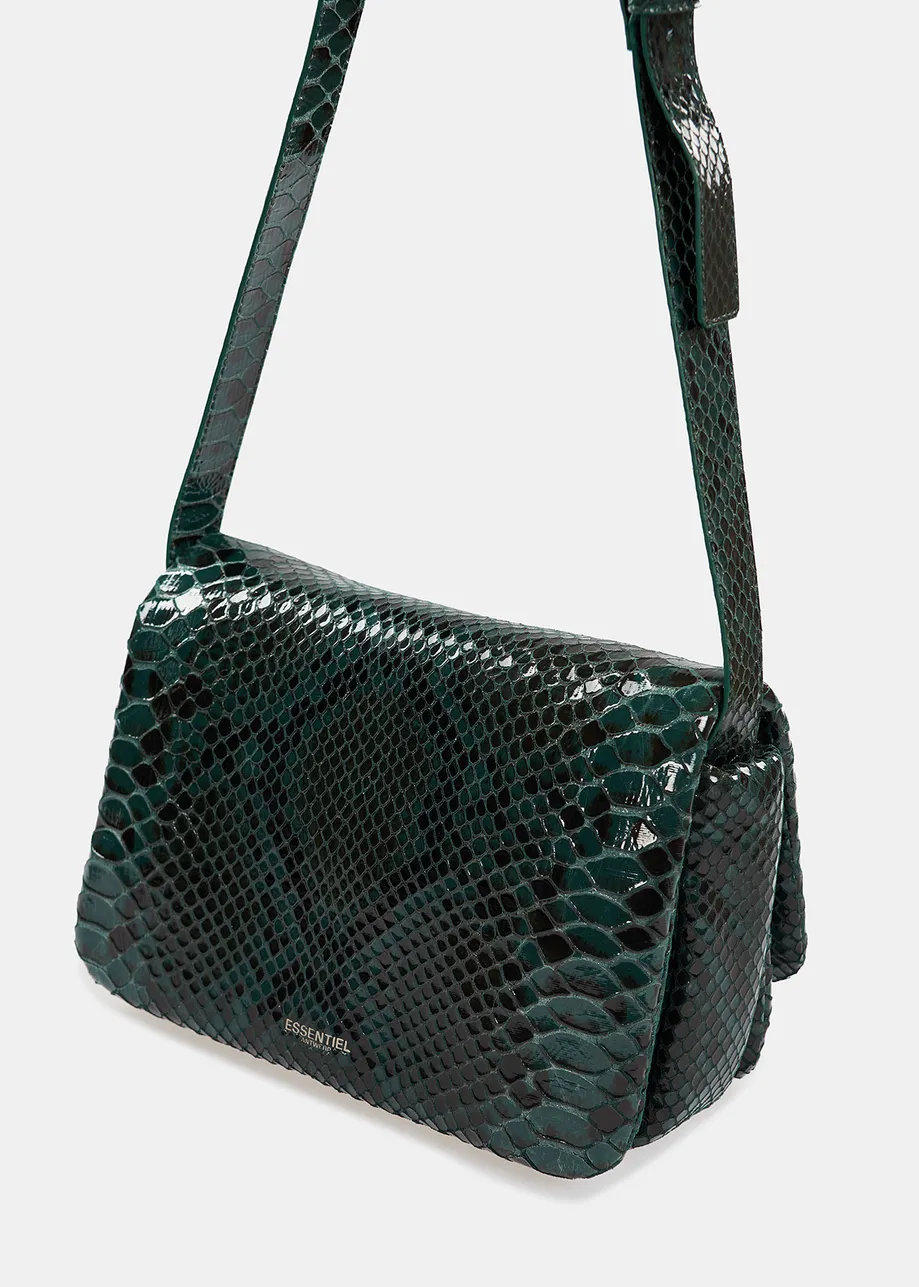 Dark green snake-effect shoulder bag