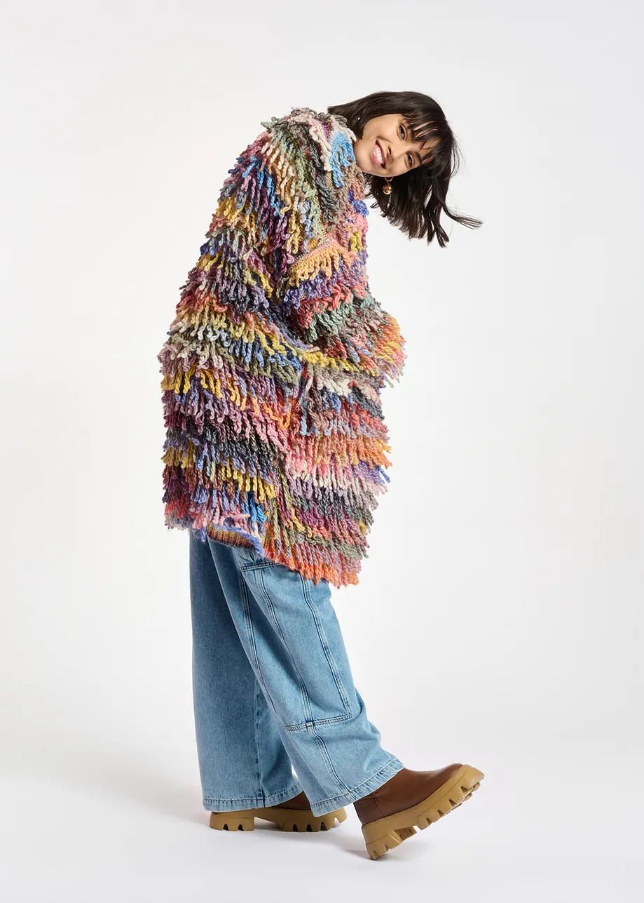 Oversized cardigan-jas met kleurrijke lusjessteek