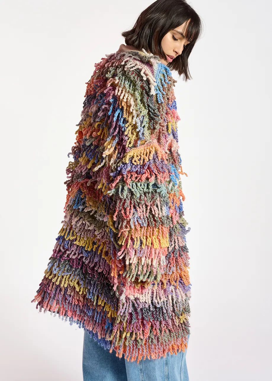 Oversized cardigan-jas met kleurrijke lusjessteek