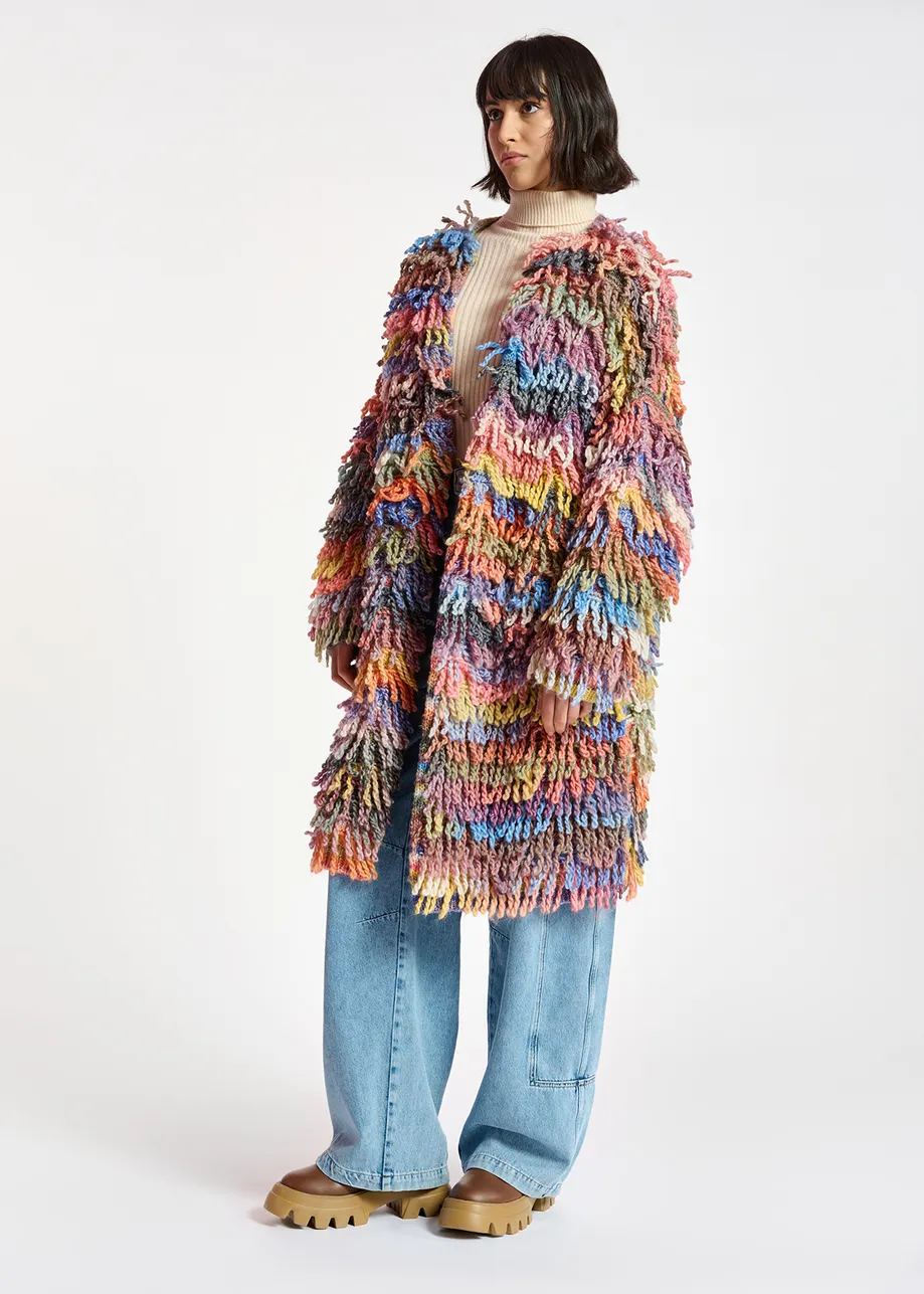Oversized cardigan-jas met kleurrijke lusjessteek