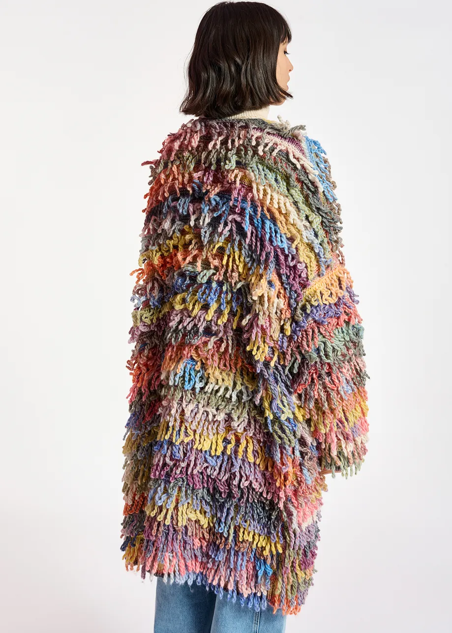 Oversized cardigan-jas met kleurrijke lusjessteek