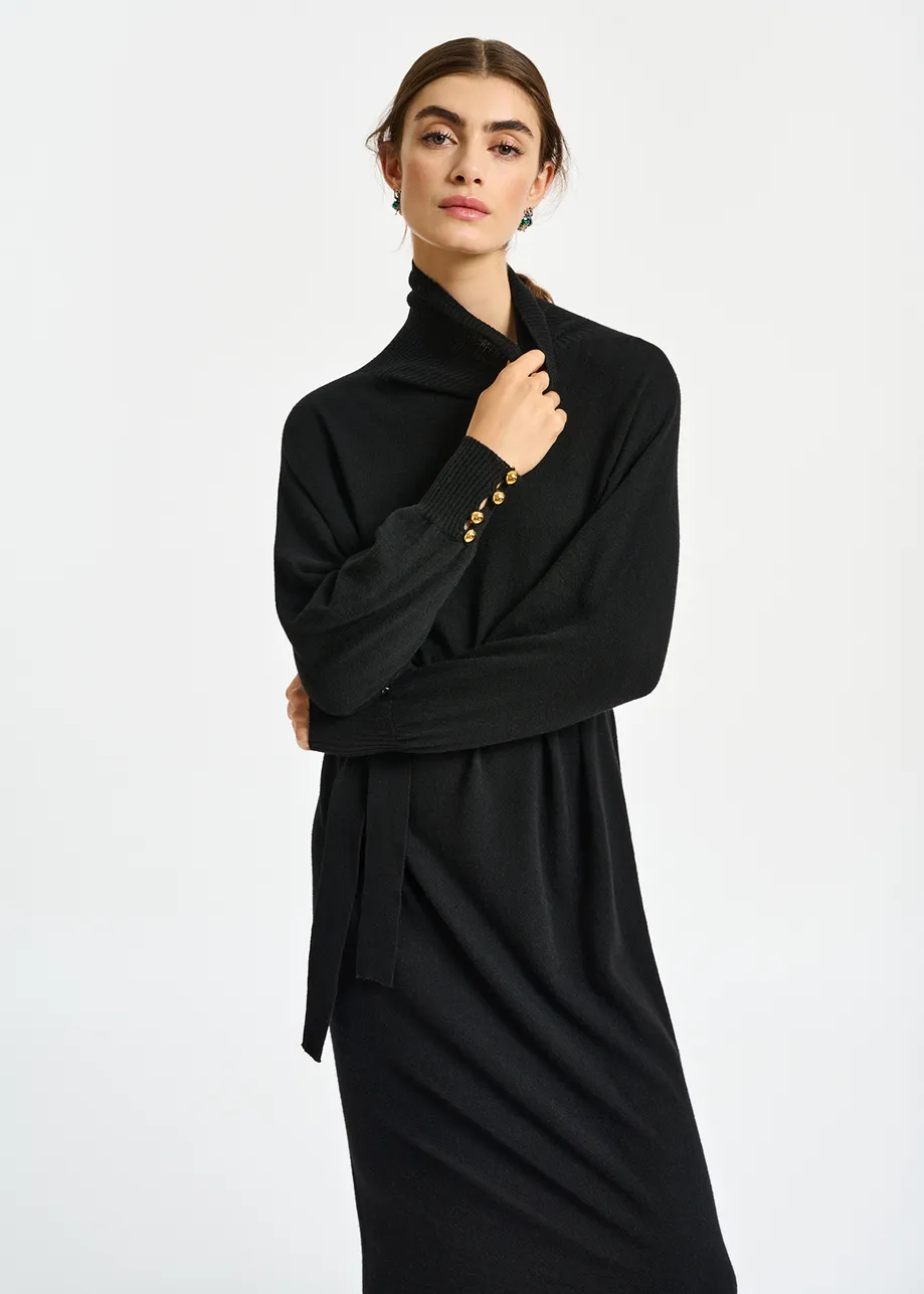 Black turtleneck knit dress