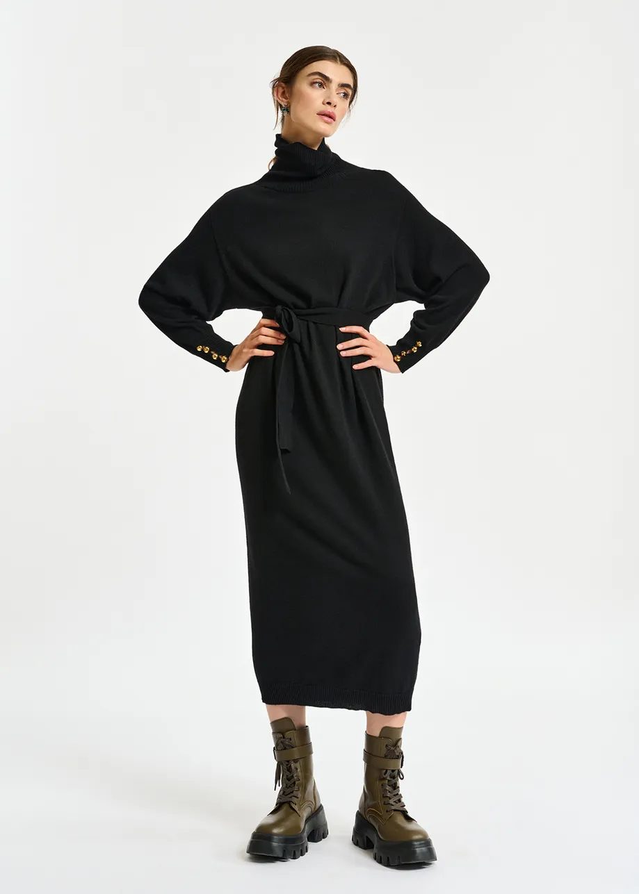 Black turtleneck knit dress