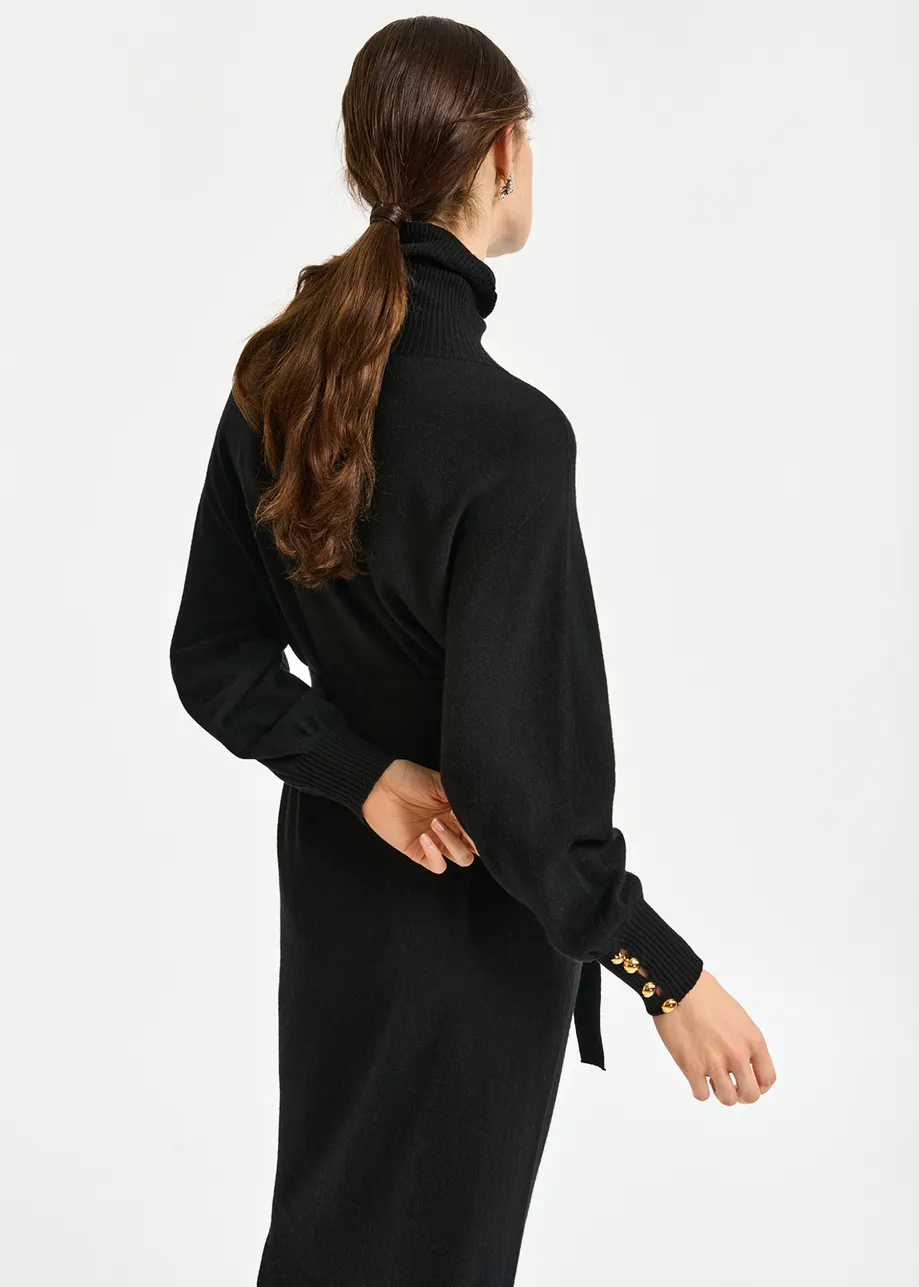 Black turtleneck knit dress