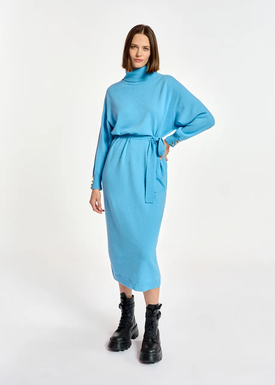 Blue turtleneck knit dress