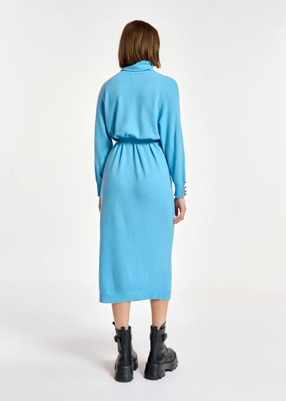 Blue turtleneck knit dress