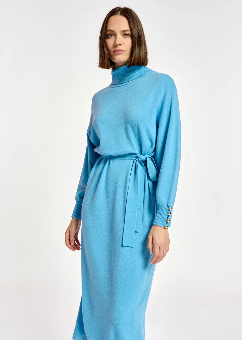 Blue turtleneck knit dress