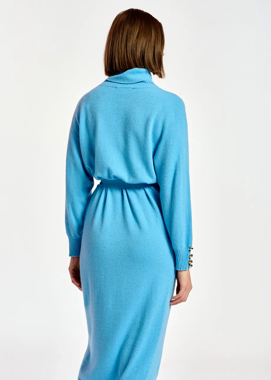 Blue turtleneck knit dress