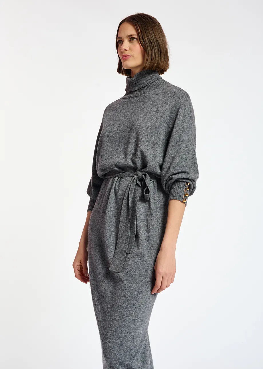 Grey turtleneck knit dress