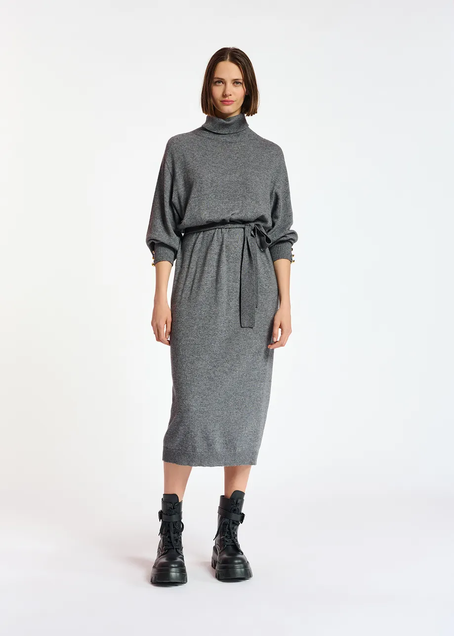 Grey turtleneck knit dress