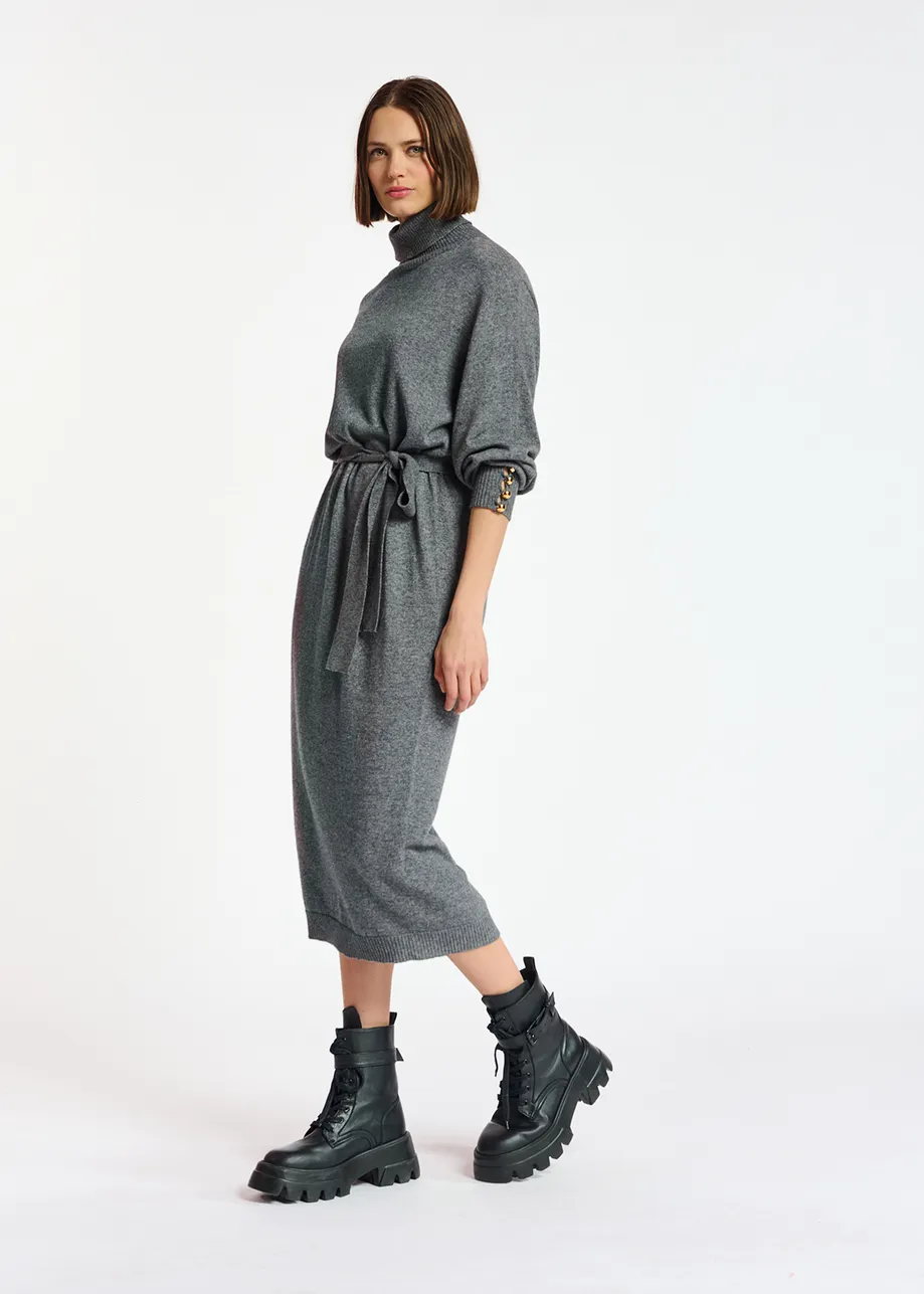 Grey turtleneck knit dress