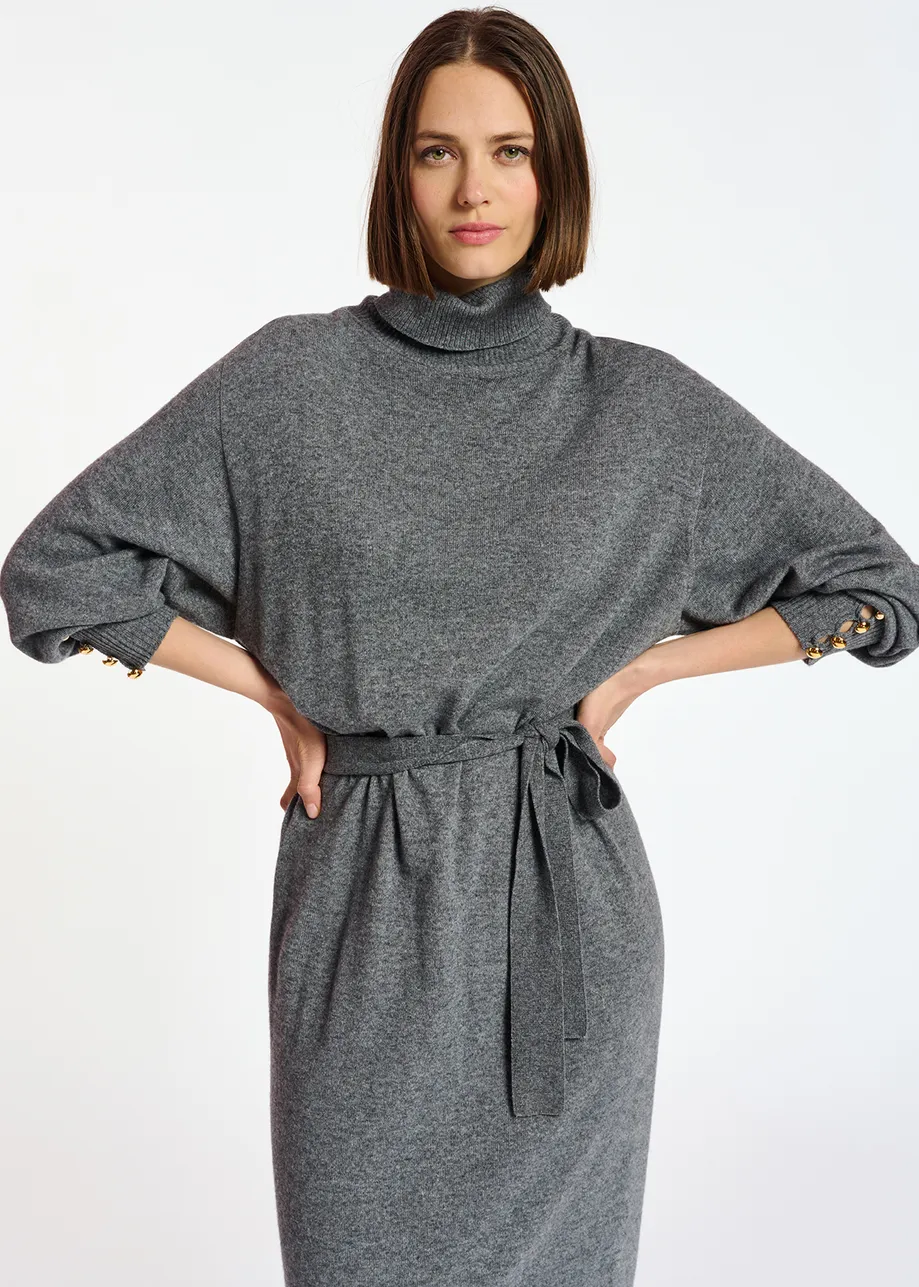 Grey turtleneck knit dress